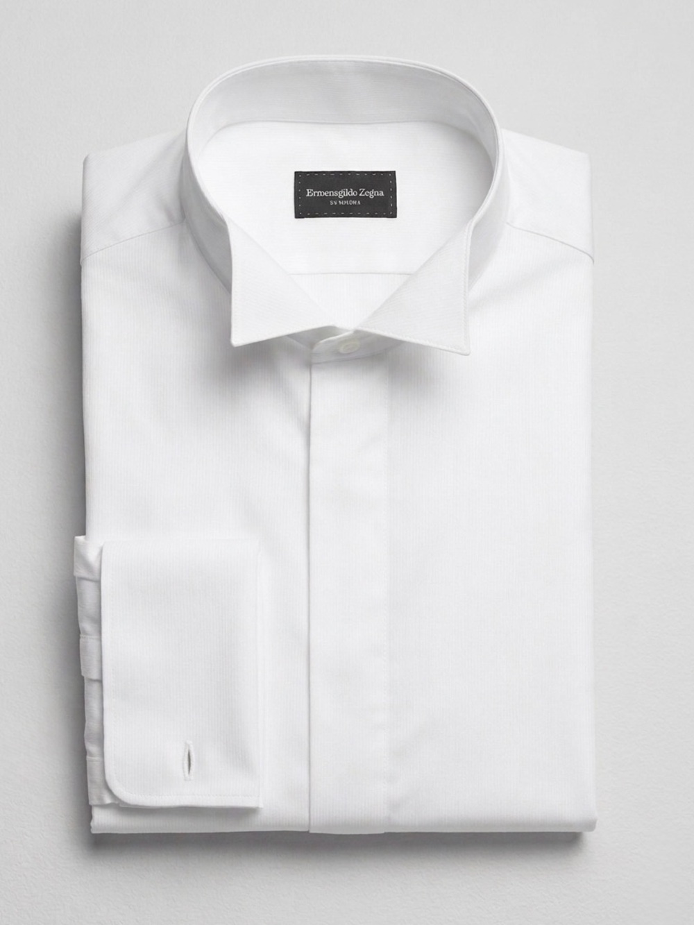 Ermenegildo Zegna Slim Fit French Cuff Tuxedo Dress Shirt Size Medium White